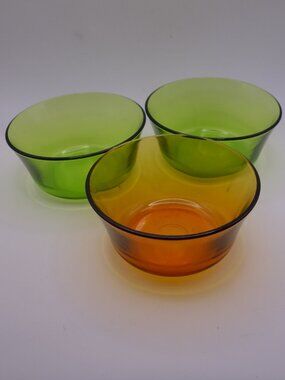 DURALEX France Glass Bowls Green Amber Set of 3